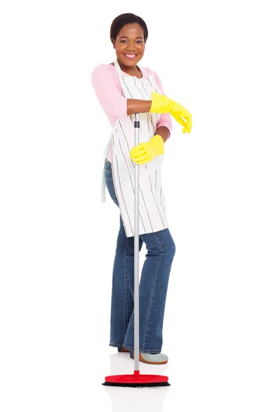 American woman with broom — Stock Photo, Image