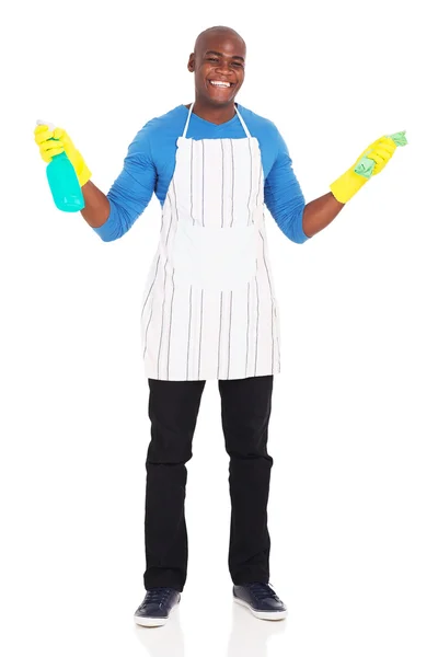 Homem segurando líquido de limpeza — Fotografia de Stock