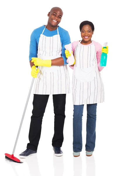Couple holding cleaning tools — Stock Photo, Image