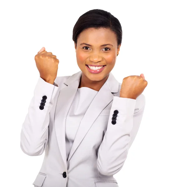 Businesswoman waving fists — Stock Photo, Image