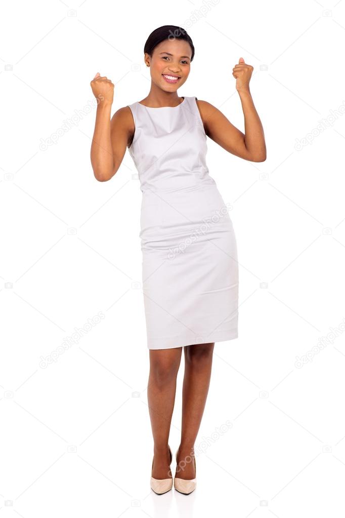 business woman waving fists