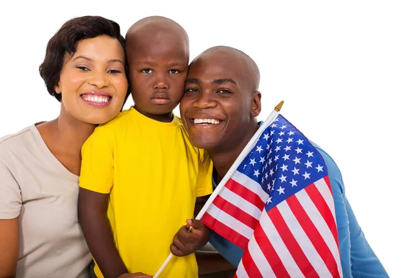 Afrikanisch-amerikanische Familie mit US-Flagge Stockbild