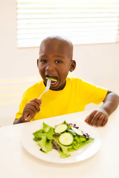 Chico comiendo ensalada —  Fotos de Stock