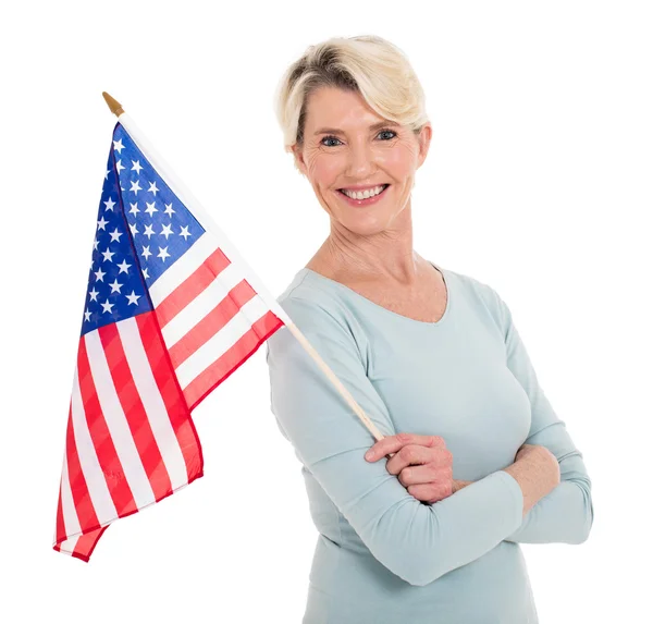 Donna anziana con bandiera americana — Foto Stock