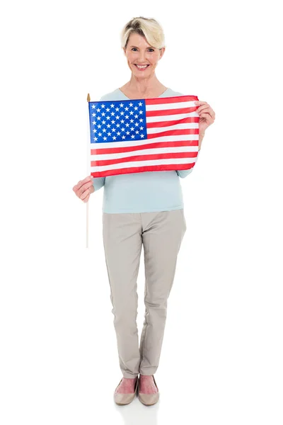 Senior woman with american flag — Stock Photo, Image