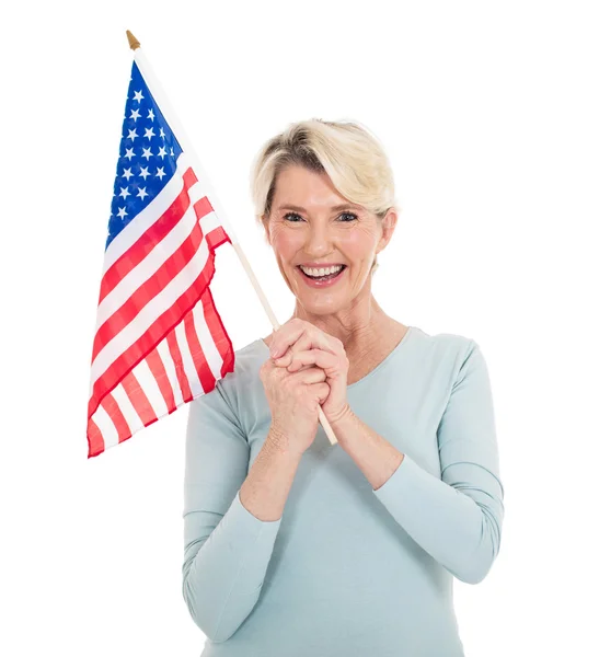 Senior vrouw met Amerikaanse vlag — Stockfoto