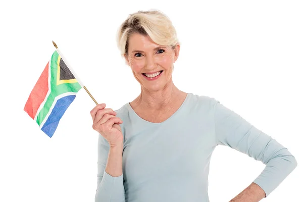 Kvinna med sydafrikanska flagga — Stockfoto