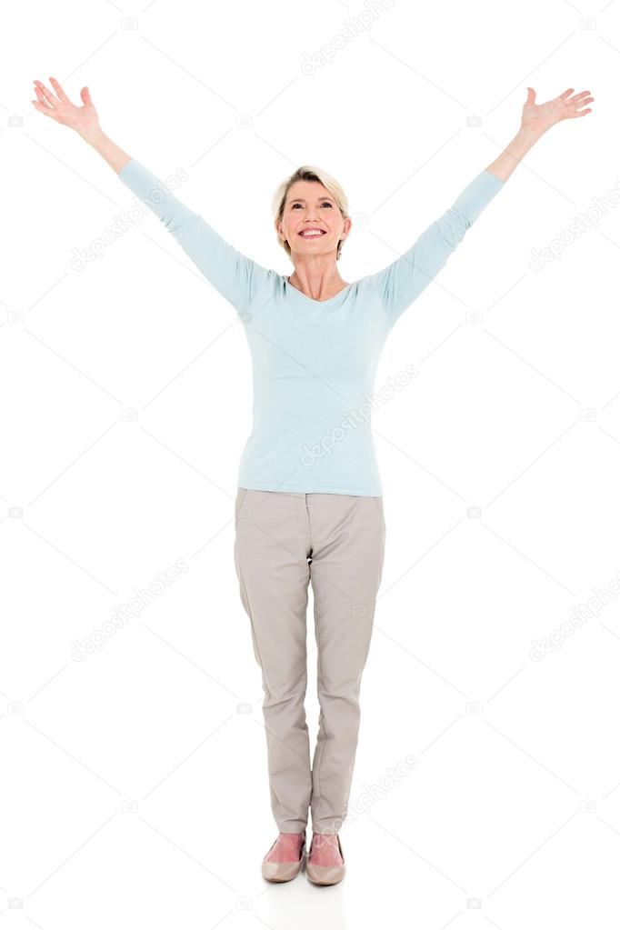 senior woman with arms open
