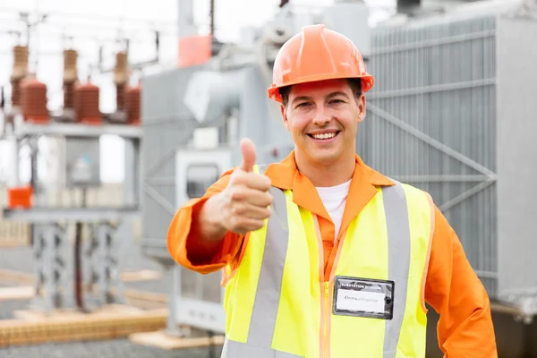 Eletricista mostrando polegar para cima — Fotografia de Stock