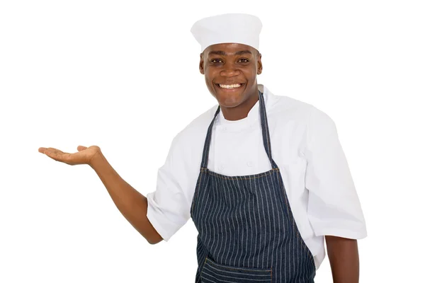 Chef-kok presenteert lege ruimte — Stockfoto