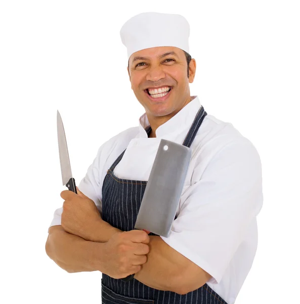 Carnicero sosteniendo cuchillos —  Fotos de Stock