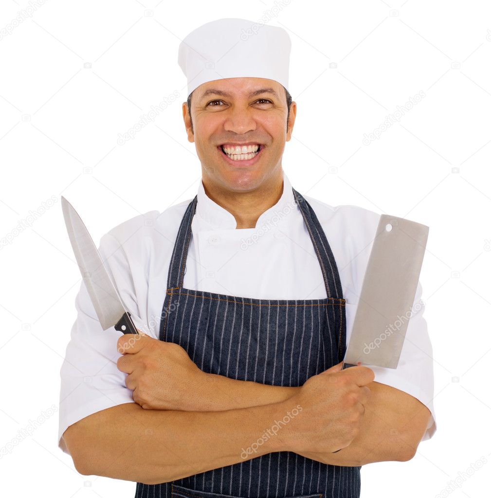 butcher holding knives