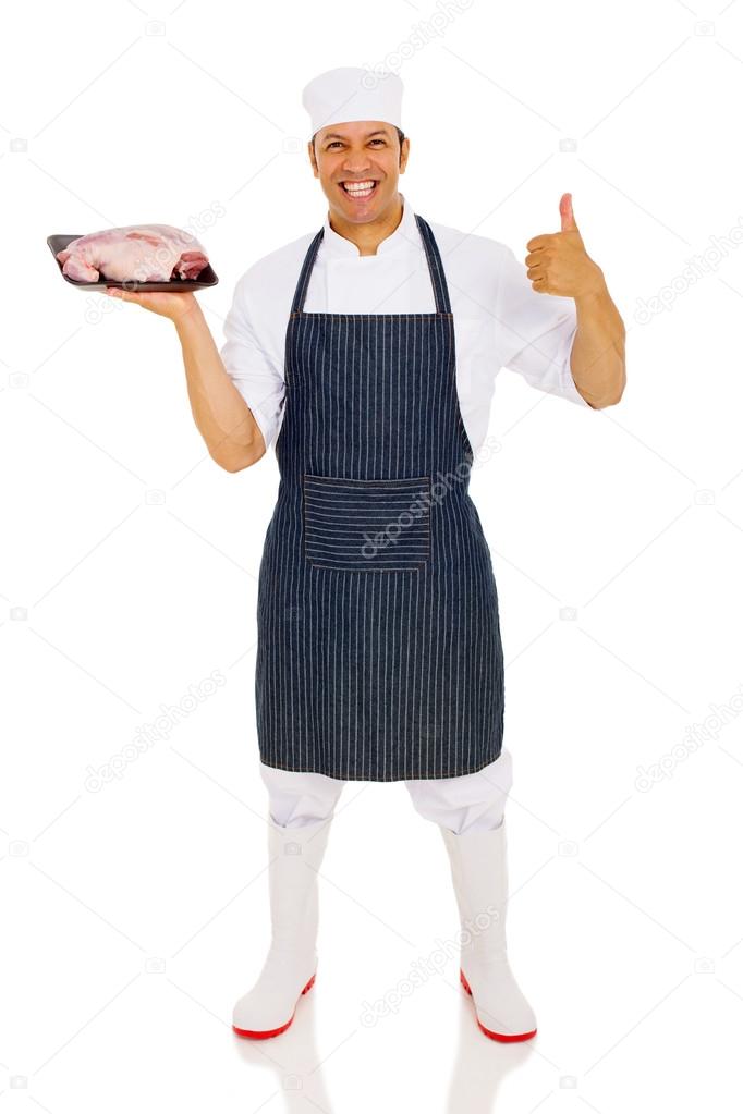butcher showing fresh meat