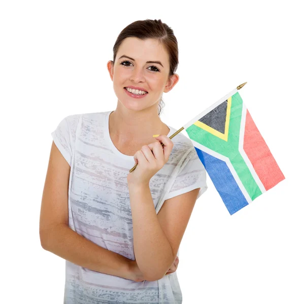 Woman holding south african flag — Stock Photo, Image