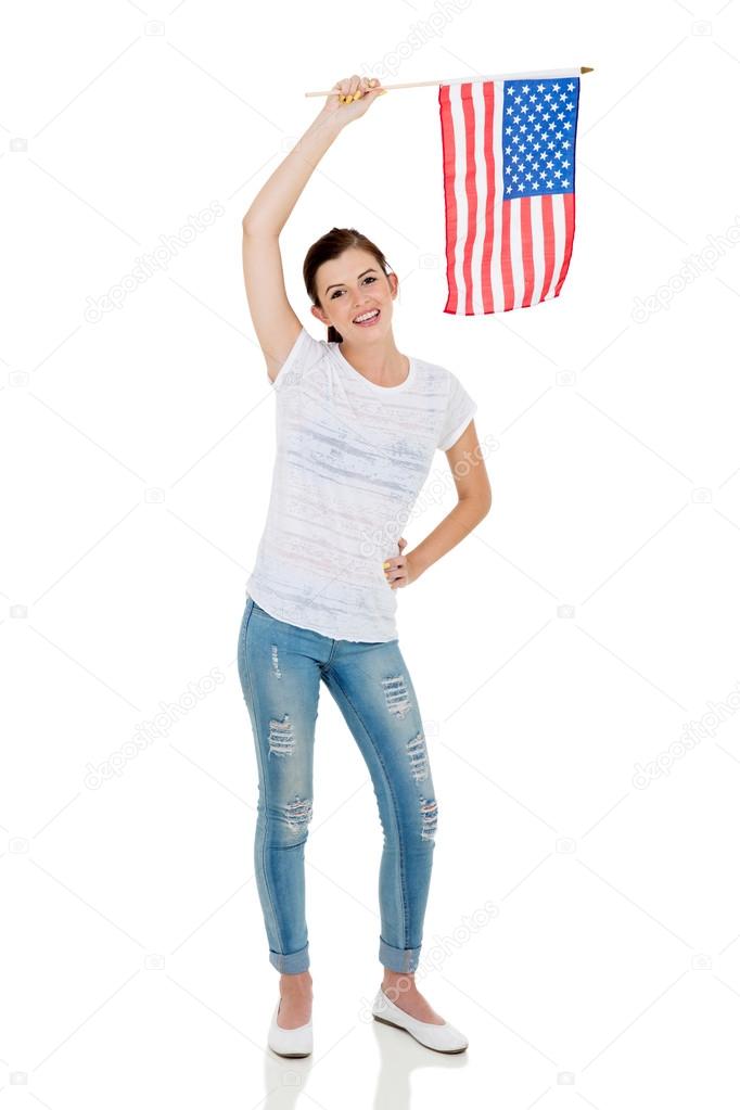 girl holding american flag