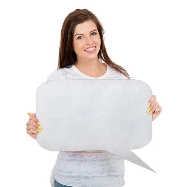 Girl holding speech bubble — Stock Photo, Image
