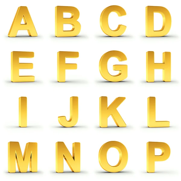 Jeu d'alphabet doré de A à P sur blanc — Photo