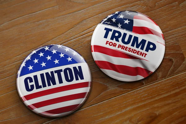 Ilustración de los botones de campaña presidencial de Hillary CLinton y Donald Trump —  Fotos de Stock