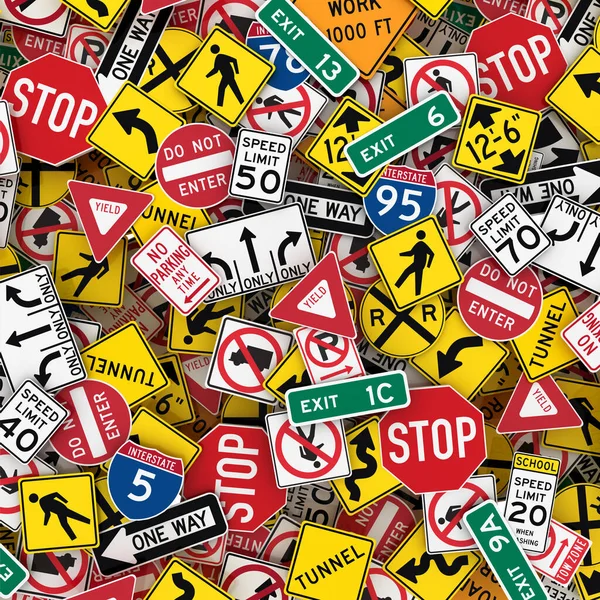 Extragroße Illustration Nordamerikanischer Verkehrsschilder Wie Stoppschilder Tempolimit Schilder Und Warnschilder — Stockfoto