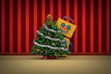 oyuncak robot Noel ağacı ile mutlu
