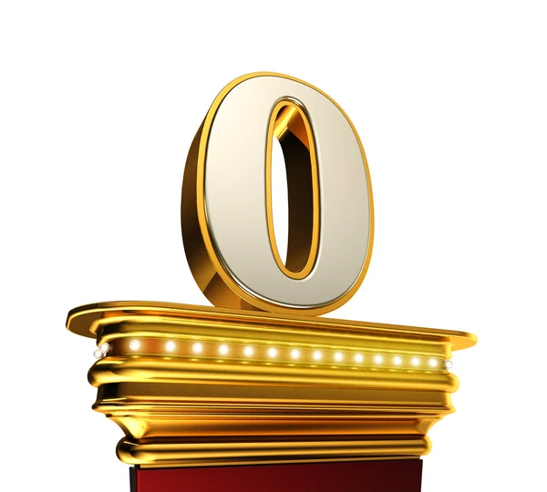 Number Zero on a golden platform over white — Stock Photo, Image