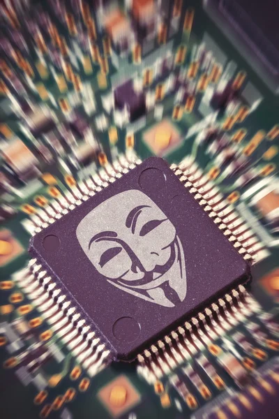 MARCH 18, 2015: Illustration of a CPU with Anonymous mask — Stock Photo, Image