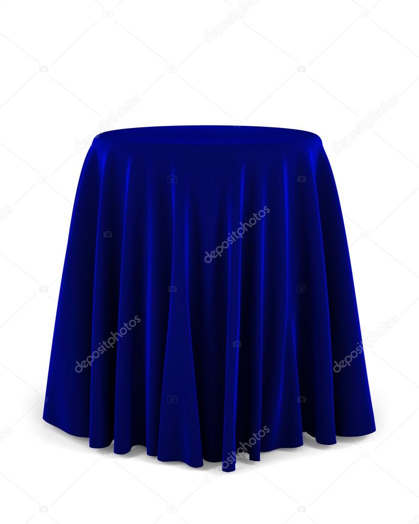 Round pedestal with blue cloth