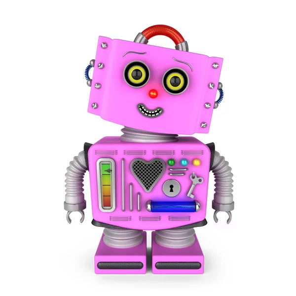 Hračku robota dívka s úsměvem do kamery — Stock fotografie