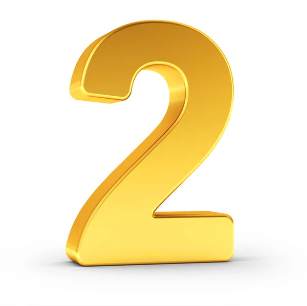 The number two as a polished golden object with clipping path — Stock Photo, Image