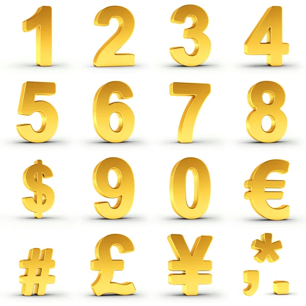 Números fijados en oro con ruta de recorte — Foto de Stock