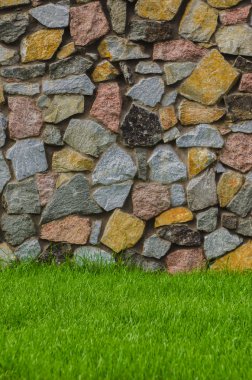 taş doku fotoğraf ile yeşil çim duvar