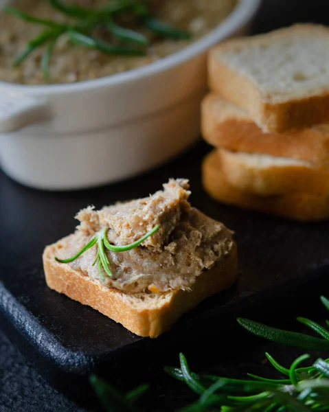 Délicieux Pâté Foie Maison Avec Romarin Dîner Famille Avec Famille — Photo