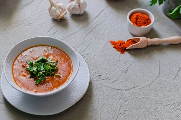 Minestra Paprica Appetitosa Bograch Cucina Nazionale Ungherese Delizioso Pranzo Abbondante — Foto Stock