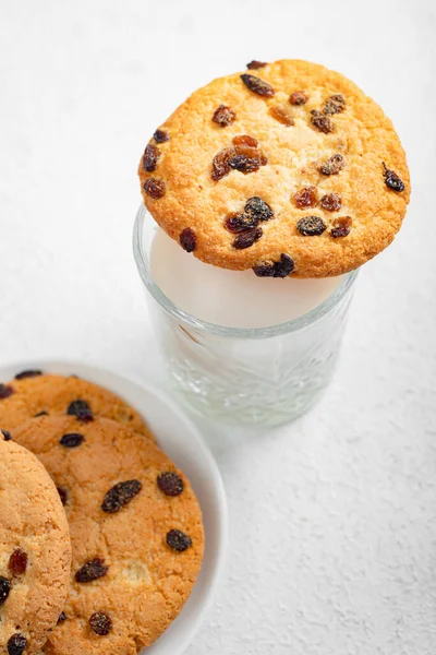 Pâtisseries Maison Rondes Gros Biscuits Aux Raisins Secs Gâteries Pour — Photo