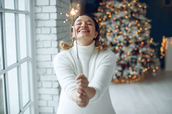 Woman for Christmas. Fat woman on a holiday. — Stock Photo, Image