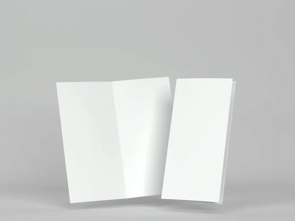 Folleto Bifold Blanco Maqueta Ilustración Sobre Fondo Gris — Foto de Stock