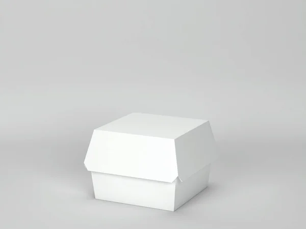 Burger Caja Embalaje Blanco Maqueta Ilustración Sobre Fondo Gris — Foto de Stock