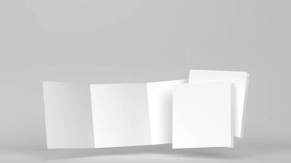 空の四角形のリーフレットモックアップ 灰色の背景の3Dイラスト — ストック写真