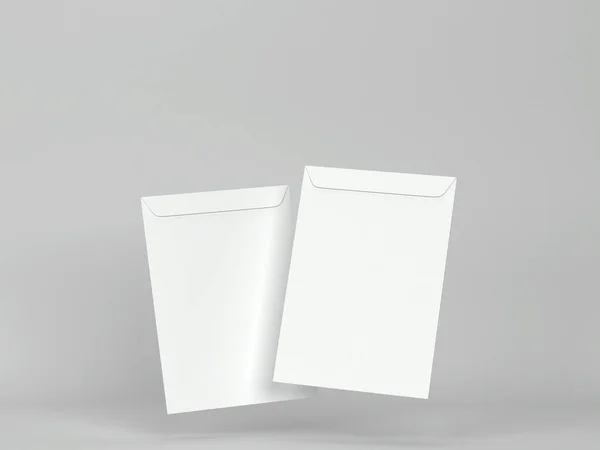 Mockup Envelope Branco Ilustração Fundo Cinza — Fotografia de Stock