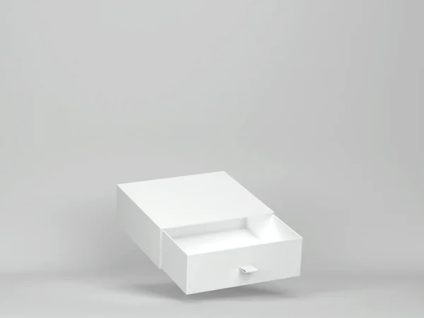 ブランク引き出しの箱のモックアップ 灰色の背景の3Dイラスト — ストック写真