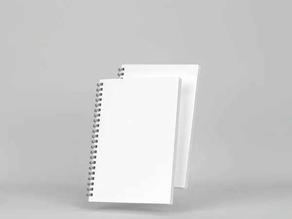ブランクノートブックのモックアップ 灰色の背景の3Dイラスト — ストック写真