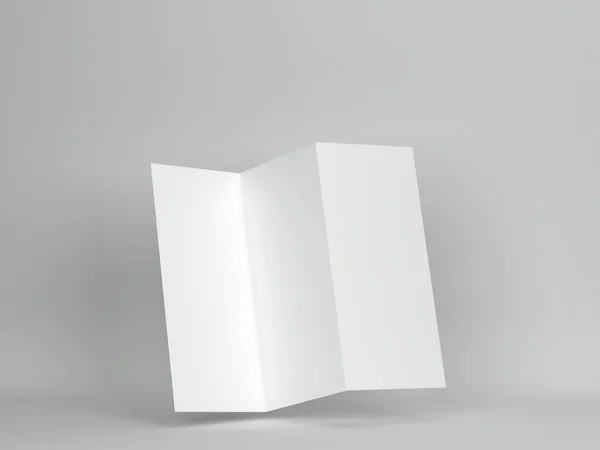 空の三つ折りのパンフレットのモックアップ 灰色の背景の3Dイラスト — ストック写真