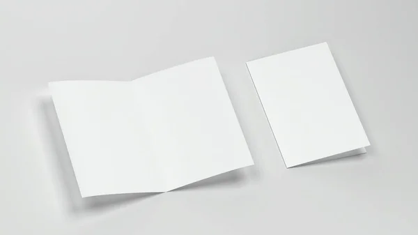 Folheto Branco Brochura Bifold Mockup Ilustração Fundo Cinza — Fotografia de Stock
