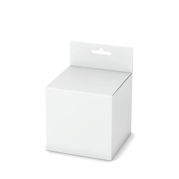 Embalaje Caja Blanco Con Maqueta Suspensión Ilustración Aislada Sobre Fondo —  Fotos de Stock