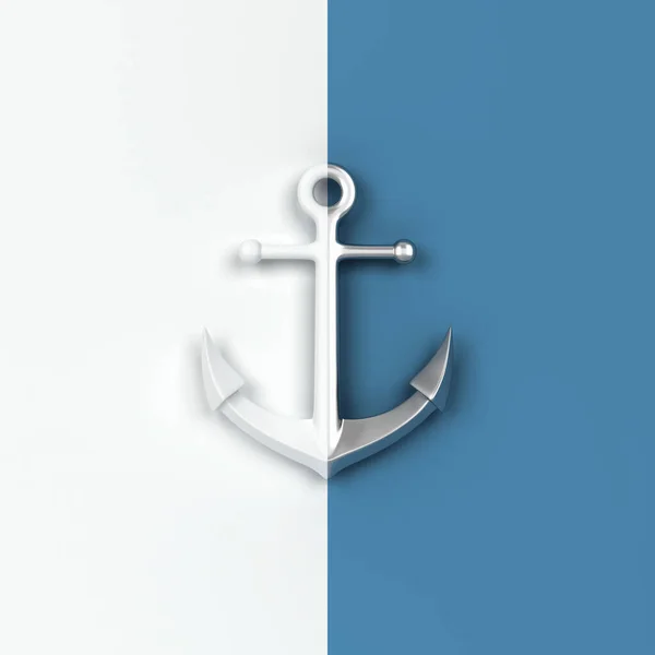 船アンカーシンボルは2色に分かれています 3Dイラスト ミニマルなコンセプト — ストック写真