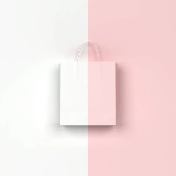 Blank Shopping Bag Divided Two Colors Illustration Minimal Concept — Stock Photo, Image