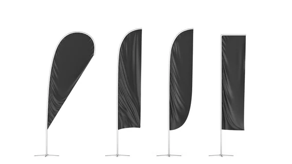 Set of blank flag banners. 3d illustration isolated on white background