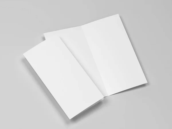 Modello Brochure Bifold Bianco Illustrazione Sfondo Grigio — Foto Stock