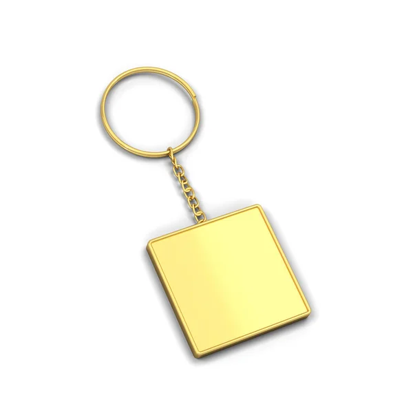 Blanco Gouden Sleutelhanger Model Illustratie Geïsoleerd Witte Achtergrond Trinket Voor — Stockfoto