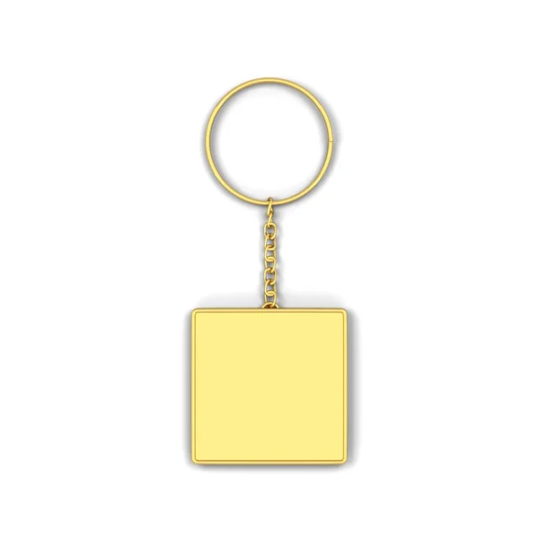 空の黄金のキーチェーンのモックアップ 白を基調とした立体イラスト 鍵のためのトリンケット — ストック写真